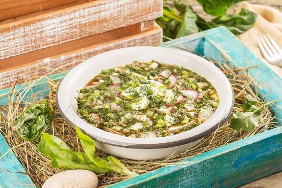 Okroshka on ayran classic with sausage recipe