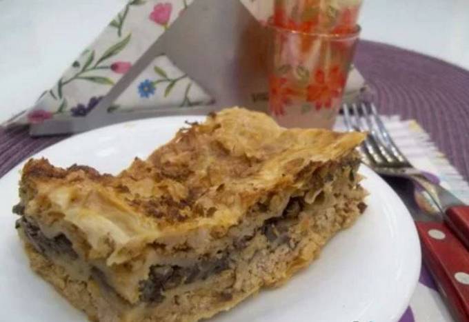 Lavash lasagna with minced meat and mushrooms