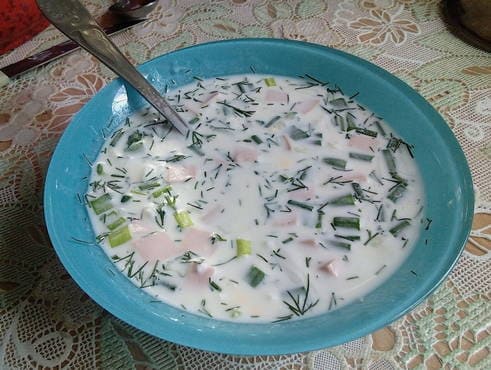 Okroshka with mineral water and kefir