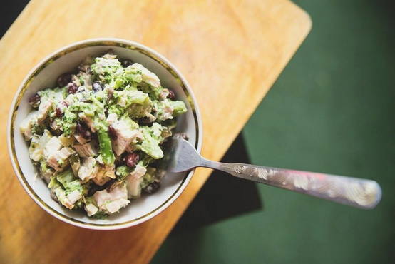 Salad with broccoli and mushrooms