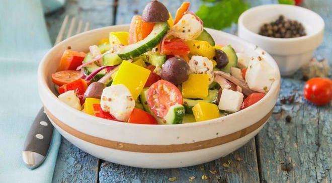 Greek salad with feta cheese and olives