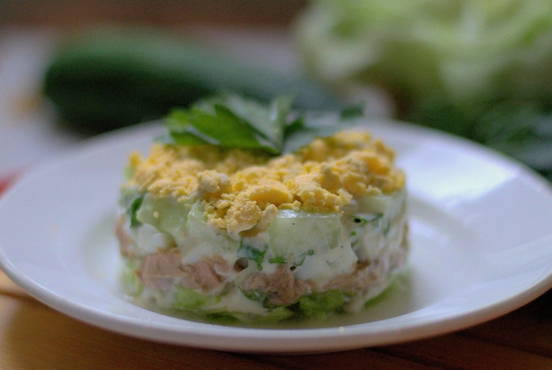 Egg salad, tuna, cucumber