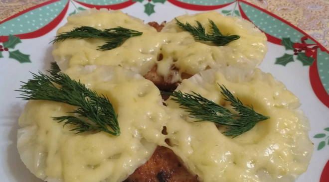 Chicken chops with pineapple in a pan