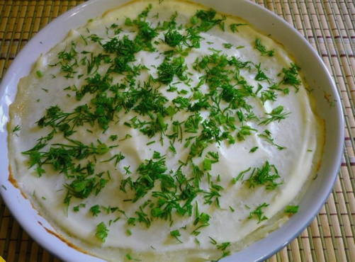 Potato casserole with minced meat and sour cream