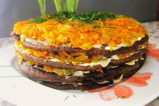 Liver cake in a frying pan