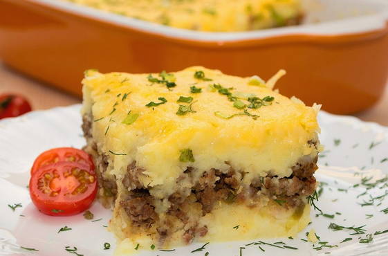 Potato casserole with minced meat and cheese