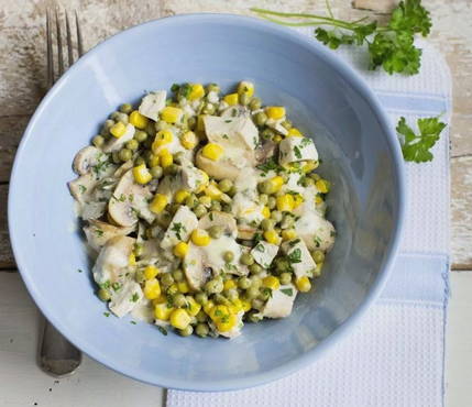 Mushroom, corn and egg salad