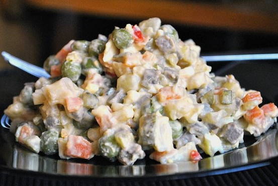 Tongue salad with fresh cucumber