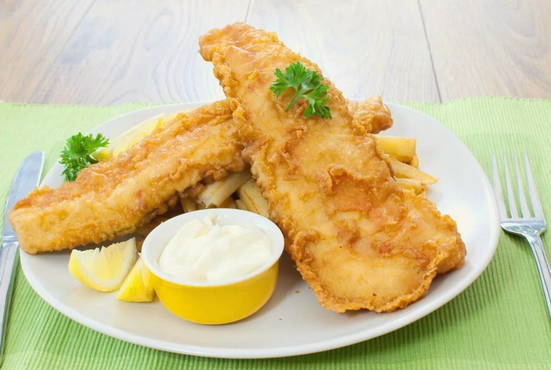 Fillet of pink salmon in batter