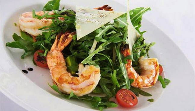 Shrimp, cucumber and cherry tomato salad