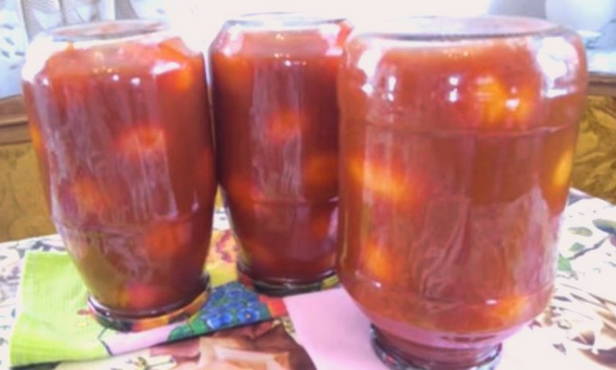 Tomatoes in tomato paste for the winter