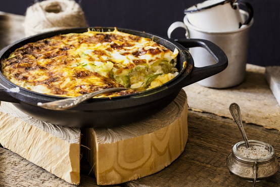 Grated zucchini casserole in a pan