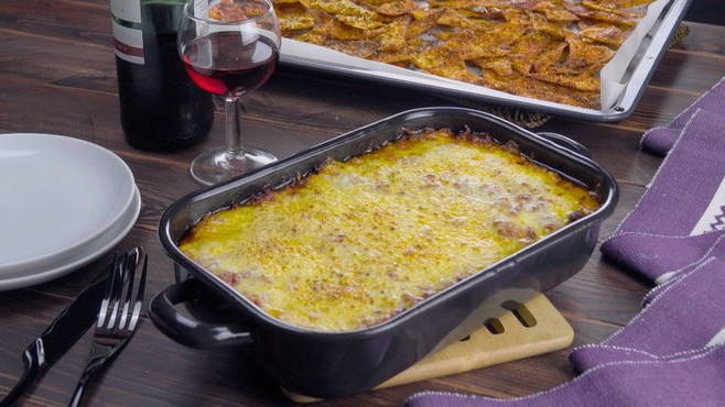 Lasagne on a baking sheet