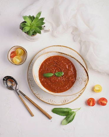 Cold tomato soup with basil