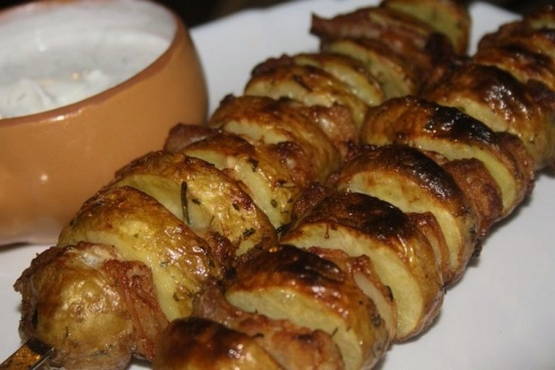 Grilled potatoes on skewers