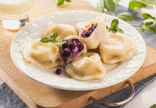 Dumplings with frozen blueberries