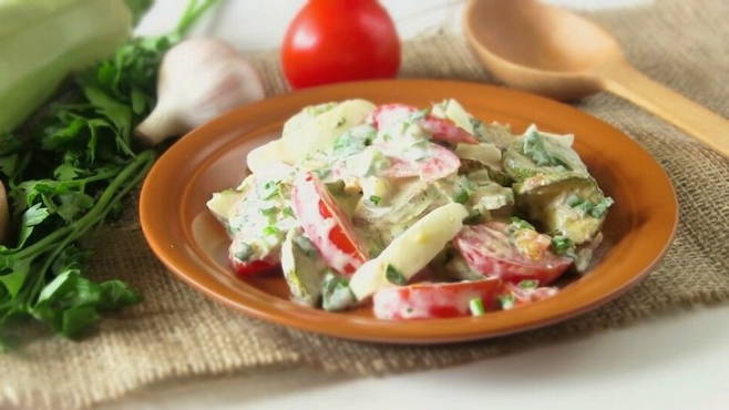 Fried zucchini salad with mayonnaise