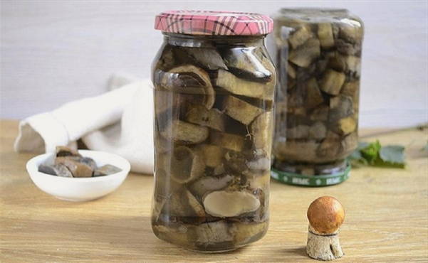 Pickled aspen mushrooms with 9% vinegar