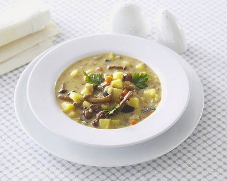 Soup with honey agarics in a slow cooker