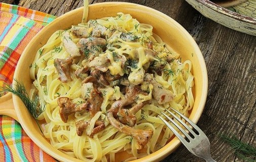 Pâtes aux girolles et poulet