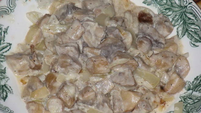 Fried milk mushrooms in sour cream