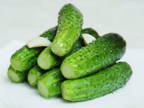 Lightly salted instant cucumbers on mineral water