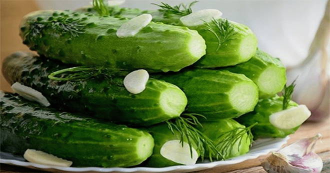 Lightly salted cucumbers on mineral water with gas