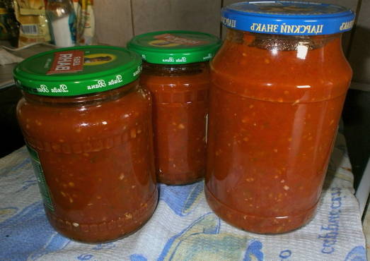 Adjika zucchini with tomato paste and hot pepper