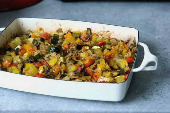 Vegetable stew with meat, cabbage and potatoes in the oven