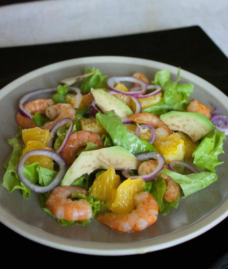 Shrimp, avocado and orange salad