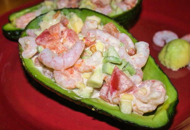 Shrimp salad with avocado and mayonnaise