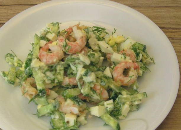 Shrimp, cucumber and egg salad