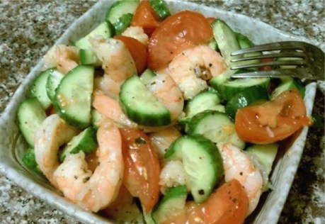 Shrimp, cucumber and tomato salad