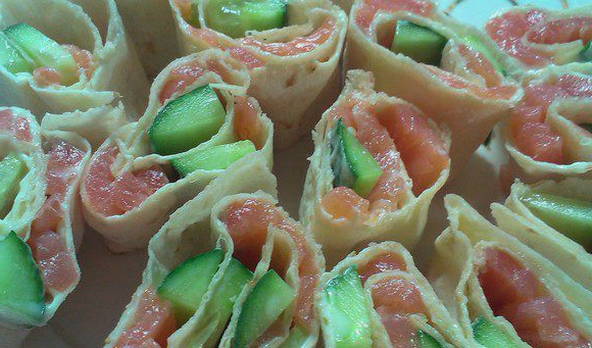 Lavash roll with red fish and cheese