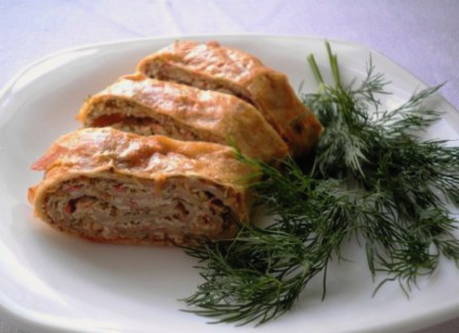 Lavash with canned fish in the oven