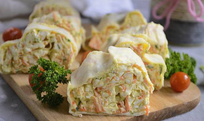 Lavash aux carottes coréennes et fromage fondu