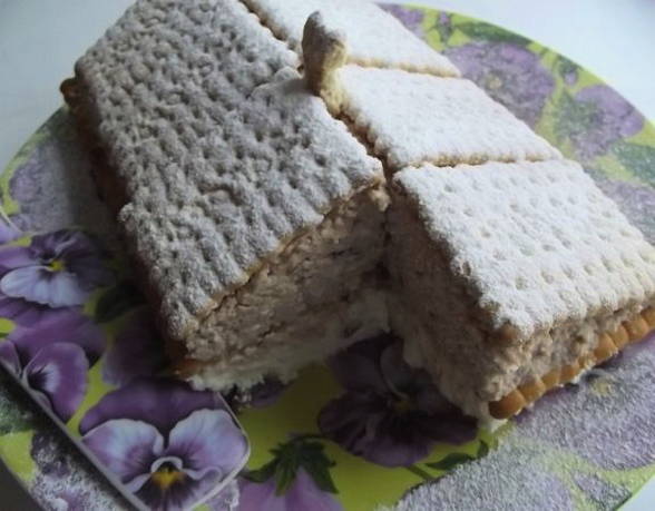 Cracker cake with cottage cheese without baking