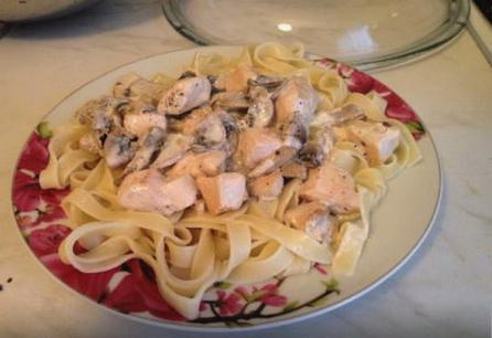 Pâtes carbonara au poulet et champignons