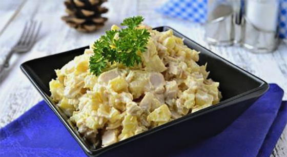 Chicken, pineapple, cheese and potato salad