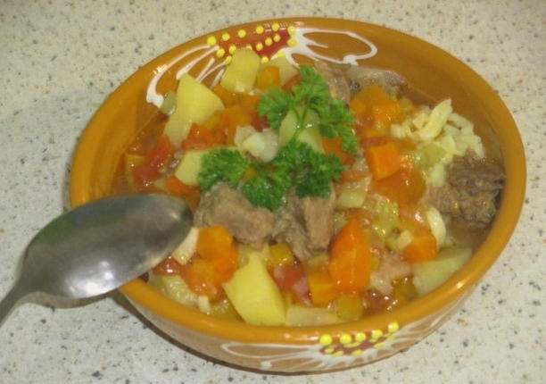 Classic beef lagman with noodles at home