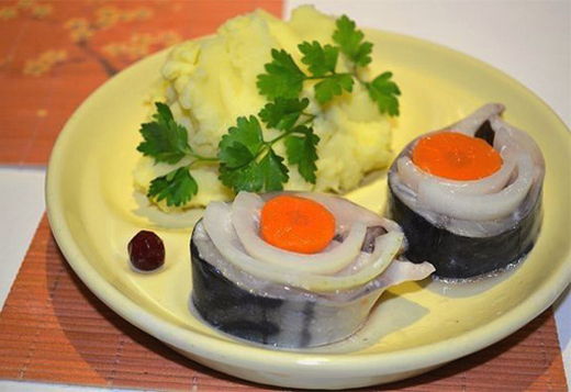 Pickled mackerel with onions and carrots