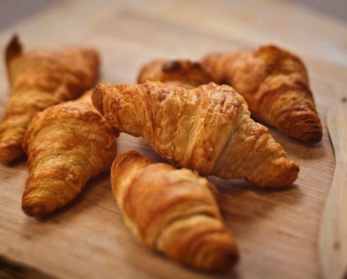 Croissants with boiled condensed milk from puff pastry