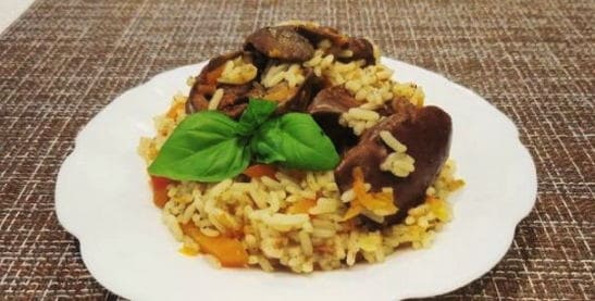 Chicken liver with rice in the oven