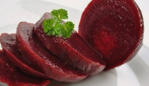 Peeled beets, whole baked in foil in the oven