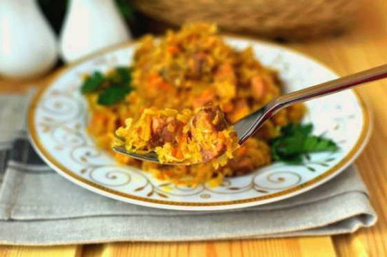 Solyanka with sauerkraut and fresh cabbage in a slow cooker