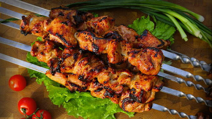 Juicy turkey skewers on the grill