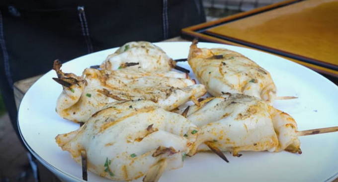 Stuffed squid on the grill