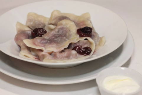 Dumplings with cherries on kefir with soda