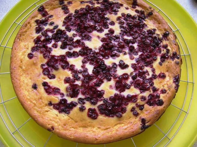 Sand cake with lingonberries and cottage cheese