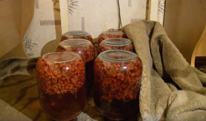 Red and white currant compote in a 3-liter jar for the winter